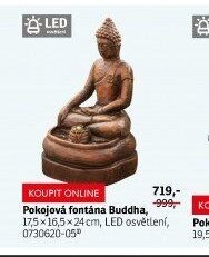 Pokojová fontána Buddha, 17,5x16,5x24 cm, LED osvětlení