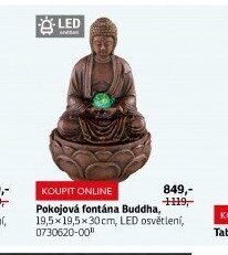 Pokojová fontána Buddha, 19,5x19,5x30 cm, LED osvětlení