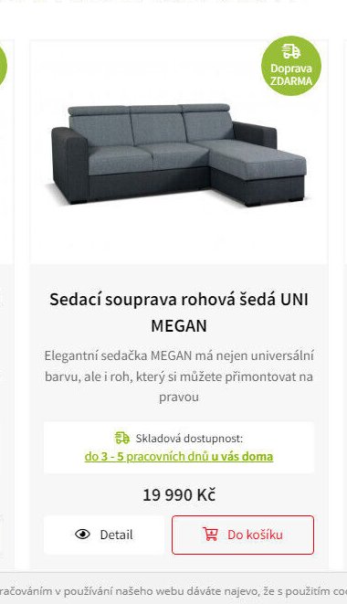 Sedací souprava rohová šedá UNI MEGAN