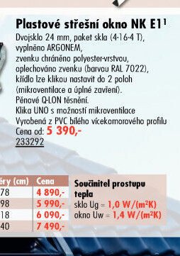Plastové střešní okno NK E1