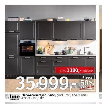 Plánovaná kuchyně IP4250, grafit - mat, šířka 360 cm