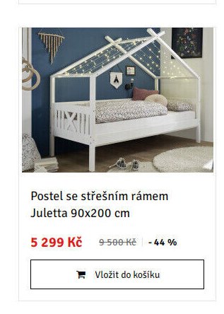 Postel se střešním rámem Juletta 90x200 cm