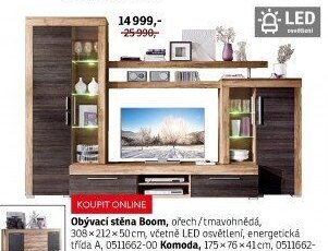 Obývací stěna Boom, ořech/tmavohnědá, 308x212x50 cm, včetně LED osvětlení