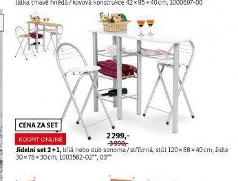 Jídelní set 2+1, bílá nebo dub sonoma/stříbrná, stůl 120x88x40 cm, židle 30x78x30 cm