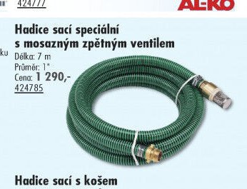 Hadice sací speciální s mosazným zpětným ventilem