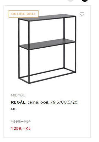 REGÁL, černá, ocel, 79,5/80,5/26 cm