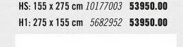 H1: 275 x 155 cm
