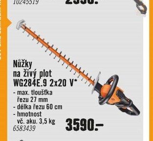 Nůžky na živý plot WG284E.9 2x20 V