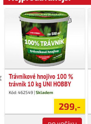Trávníkové hnojivo 100 % trávník 10 kg UNI HOBBY