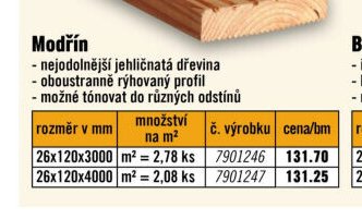 Modřín 26x120x3000