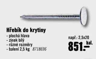 Hřebík do krytiny