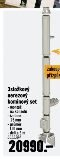 3složkový nerezový komínový set