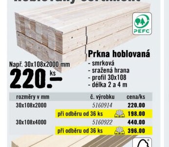 Prkna hoblovaná smrková