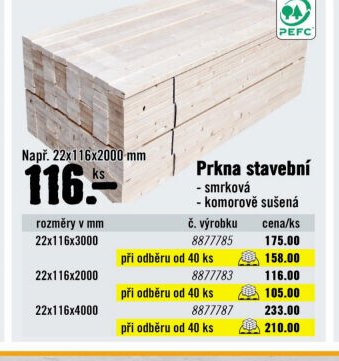 Prkna stavební smrková