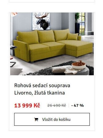 Rohová sedací souprava Livorno, žlutá tkanina
