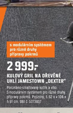 KULOVÝ GRIL NA DŘEVĚNÉ UHLÍ JAMESTOWN „DEXTER“