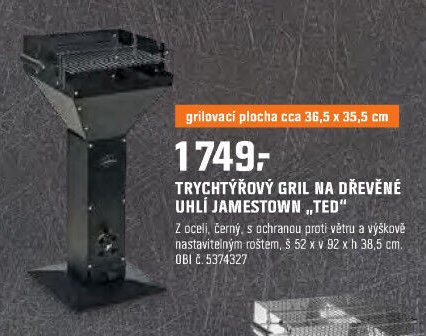 TRYCHTÝŘOVÝ GRIL NA DŘEVĚNÉ UHLÍ JAMESTOWN „TED“