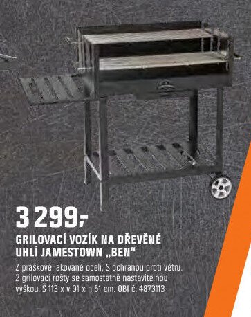 GRILOVACÍ VOZÍK NA DŘEVĚNÉ UHLÍ JAMESTOWN „BEN“