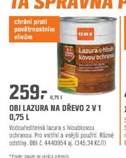 OBI LAZURA NA DŘEVO 2 V 1 0,75 L