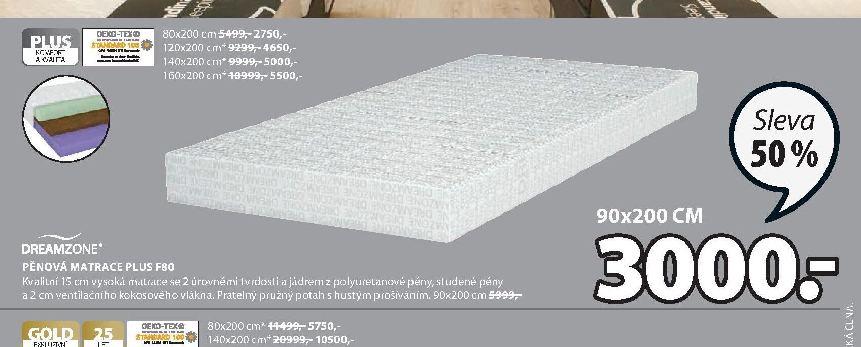 DREAMZONE PĚNOVÁ MATRACE PLUS F80