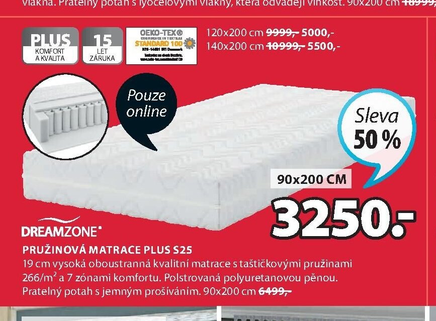 Pružinová matrace PLUS S25