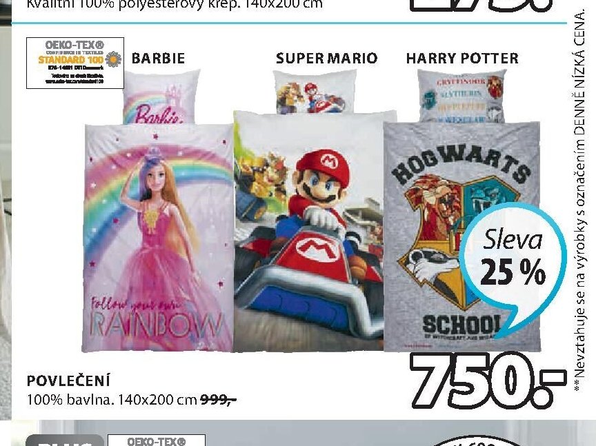 Povlečení BARBIE, SUPER MARIO, HARRY POTTER