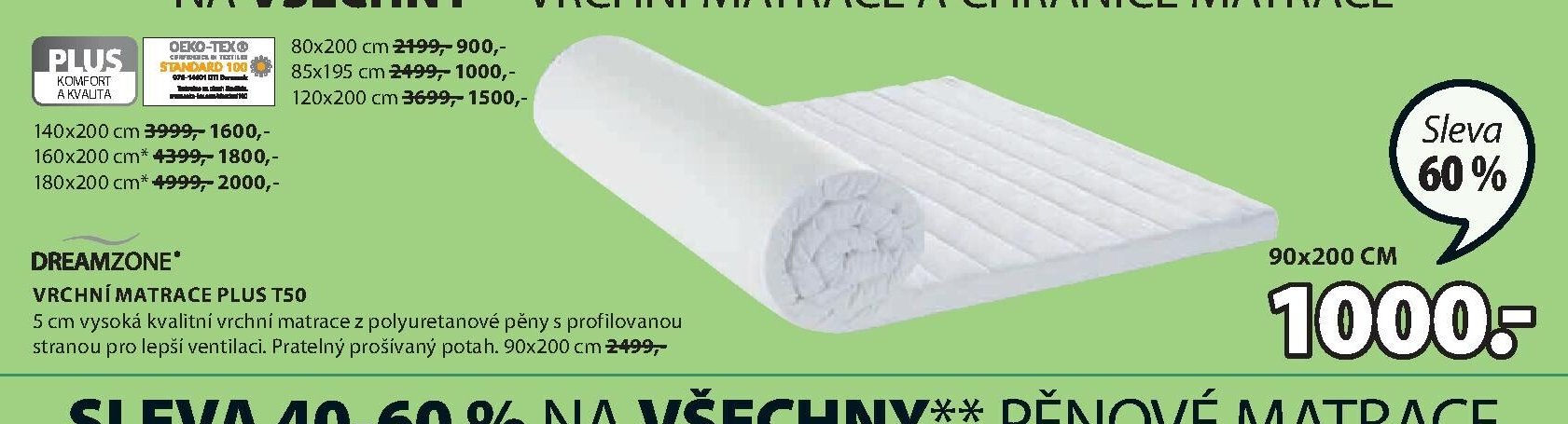 VRCHNÍ MATRACE PLUS T50
