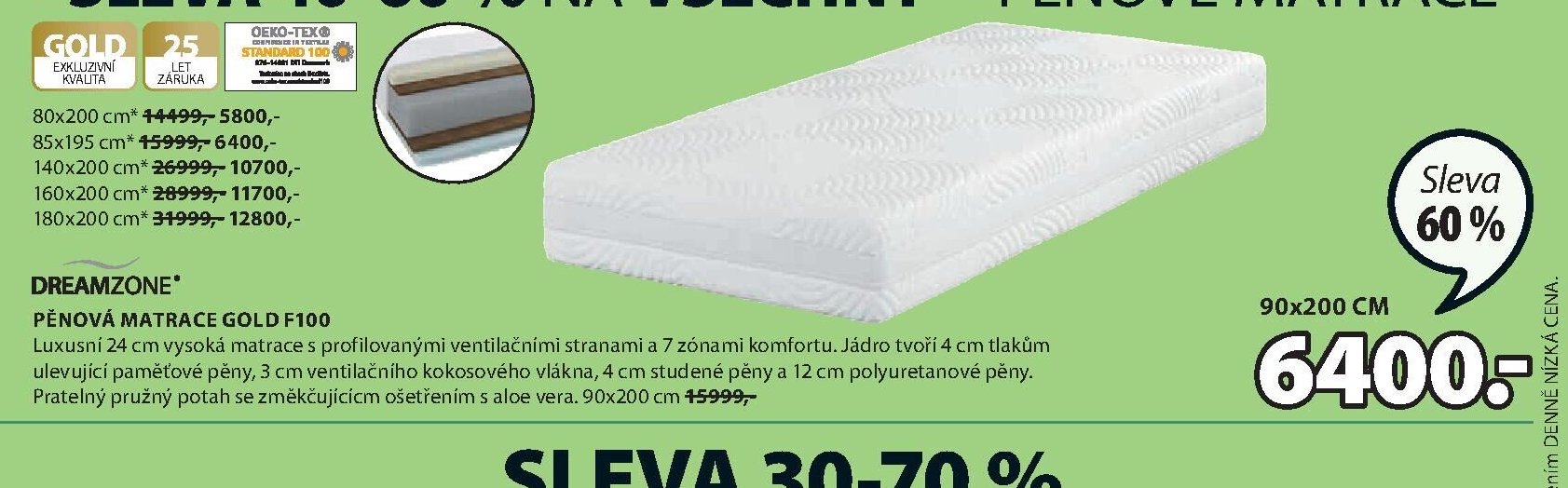 PĚNOVÁ MATRACE GOLD F100