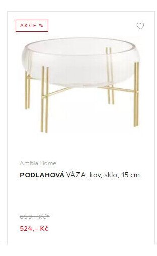 Ambia Home PODLAHOVÁ VÁZA, kov, sklo, 15 cm