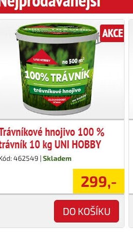Trávníkové hnojivo 100 % trávník 10 kg UNI HOBBY