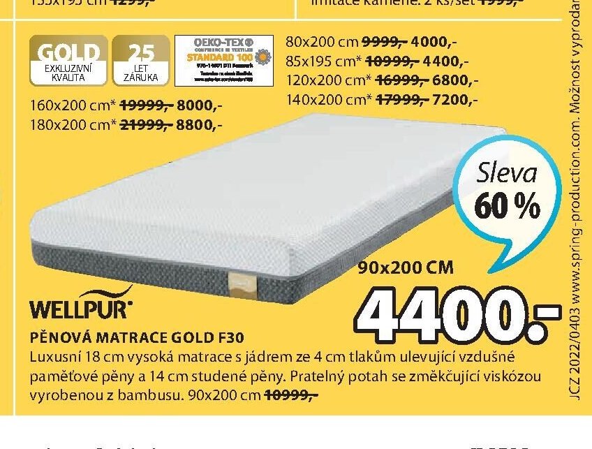 PĚNOVÁ MATRACE GOLD F30