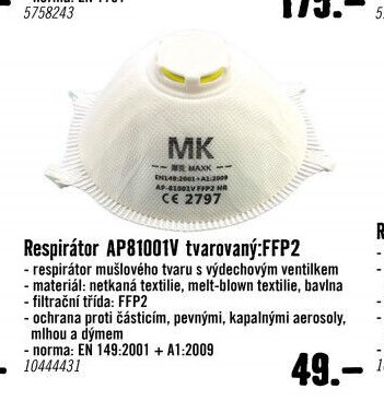 Respirátor AP81001V tvarovaný:FFP2