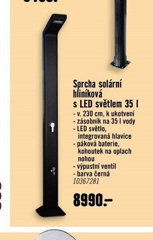 Sprcha solární hliníková s LED světlem 35 l