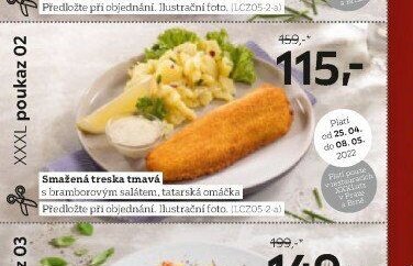 Smažená treska tmavá s bramborovým salátem, tatarská omáčka