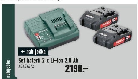 Set baterií 2 x Li-Ion 2,0 Ah + nabíječka