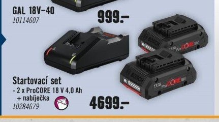 Startovací set 2 x ProCore 18 V 4,0 Ah + nabíječka