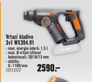 Vrtací kladivo 3v1 WX394.91