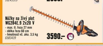 Nůžky na živý plot WG284E.9 2x20 V