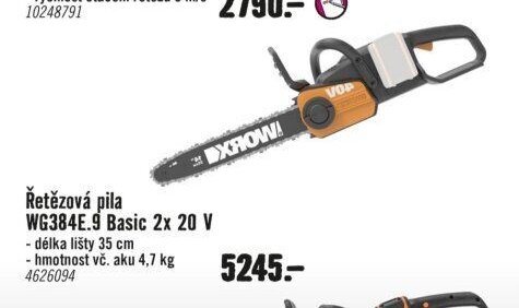 Řetězová pila WG384E.9 Basic 2x 20 V