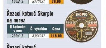 Řezací kotouč Skorpio na nerez