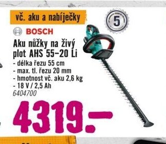 BOSCH Aku nůžky na živý plot AHS 55-20 Li