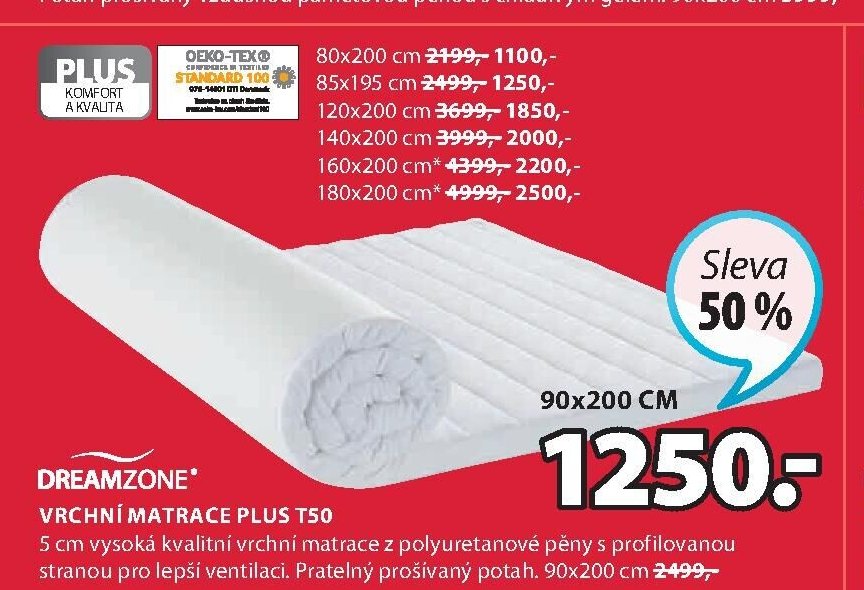 Vrchní matrace PLUS T50