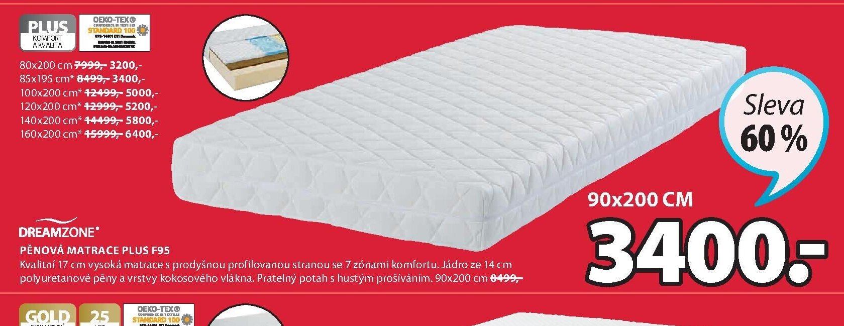 DREAMZONE PĚNOVÁ MATRACE PLUS F95