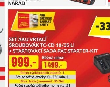 Set aku vrtací šroubovák TC-CD 18/35 Li + startovací sada PXC starter-kit