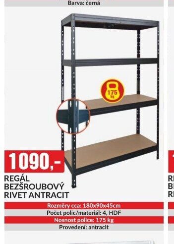 REGÁL BEZŠROUBOVÝ RIVET ANTRACIT