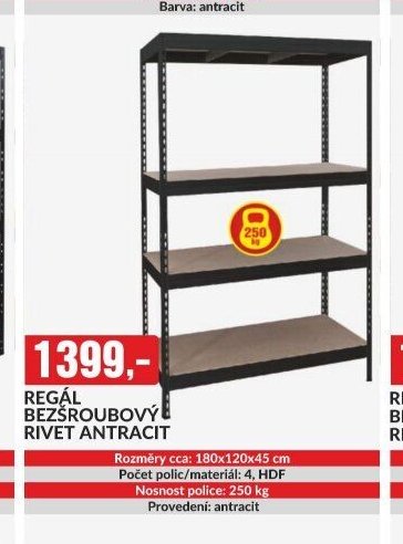 REGÁL BEZŠROUBOVÝ RIVET ANTRACIT