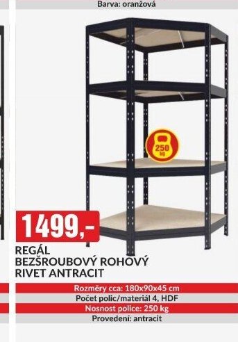 REGÁL BEZŠROUBOVÝ ROHOVÝ RIVET ANTRACIT