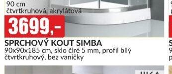 SPRCHOVÝ KOUT SIMBA 90x90x185 cm, sklo čiré 5 mm, profil bílý čtvrtkruhový, bez vaničky