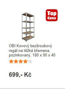OBI Kovový bezšroubový regál na těžká břemena, pozinkovaný, 180 x 90 x 40