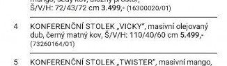 KONFERENČNÍ STOLEK „VICKY“, masivní olejovaný dub, černý matný kov, Š/V/H: 110/40/60 cm